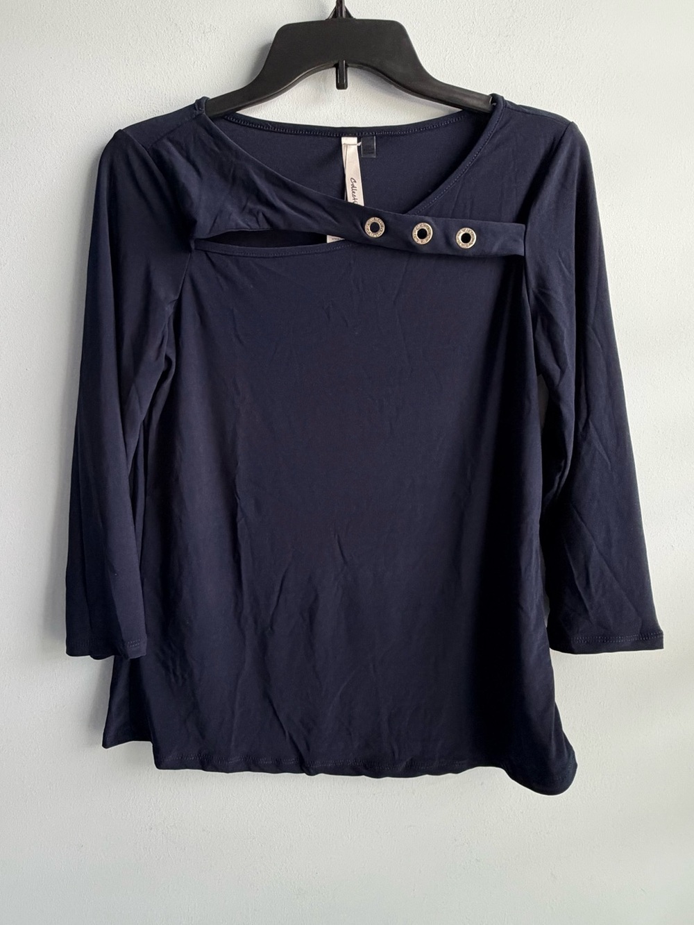NY Collection Women’s Navy Blue Petite 3/4 Sleeve Cutout Top Size Medium